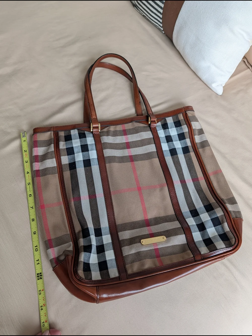 Burberry House Check Canvas & Brown Leather Tote Bag - Picture 12 of 15